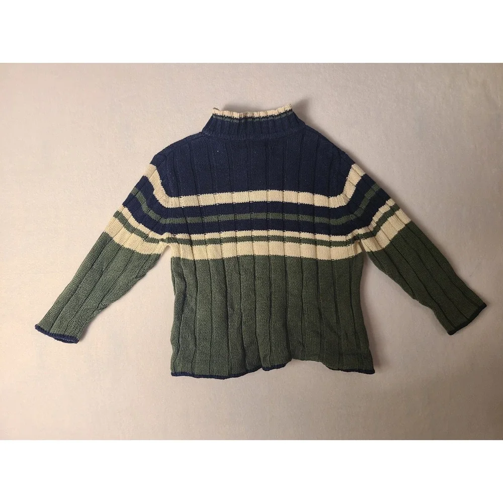 The Children's Place Quarter Zip Sweater Kids 24M Green Blue Striped Knit Preppy